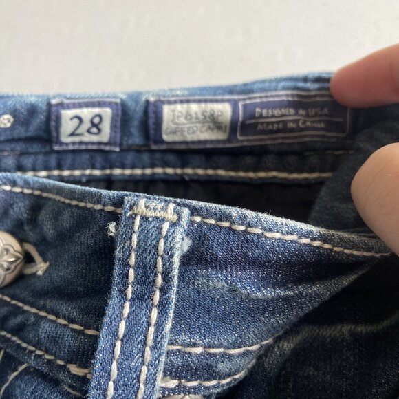 Miss Me Cuffed Capri Women’s Distressed Blue Jeans Size 28 Daisy - Picture 7 of 8